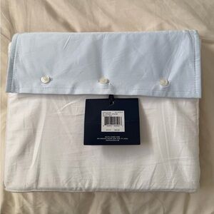 Ralph Lauren Organic Sateen Border QUEEN Flat Sheet Blue Hyacinth - NWT $185